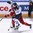PARIS, FRANCE - MAY 5: Belarus's Alexander Kulakov #11 and Finland's Veli-Matti Savinainen #19 battle while skating up the ice during preliminary round at the 2017 IIHF Ice Hockey World Championship. (Photo by Matt Zambonin/HHOF-IIHF Images)